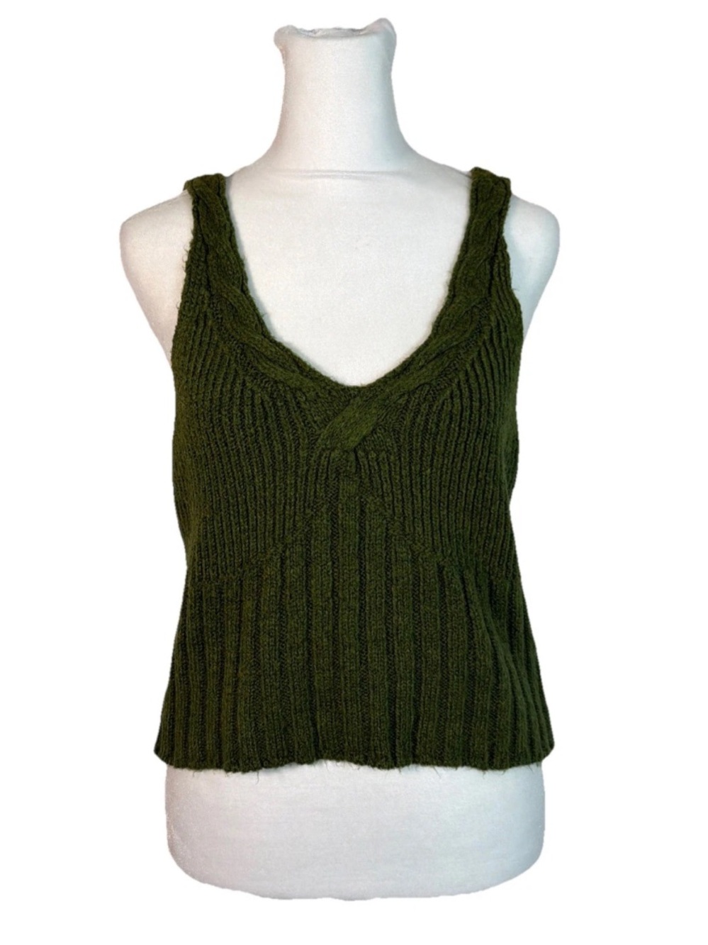 Anthropologie Rib Knit Crop Tank Top Green Sweater Size Medium - Picture 10 of 16